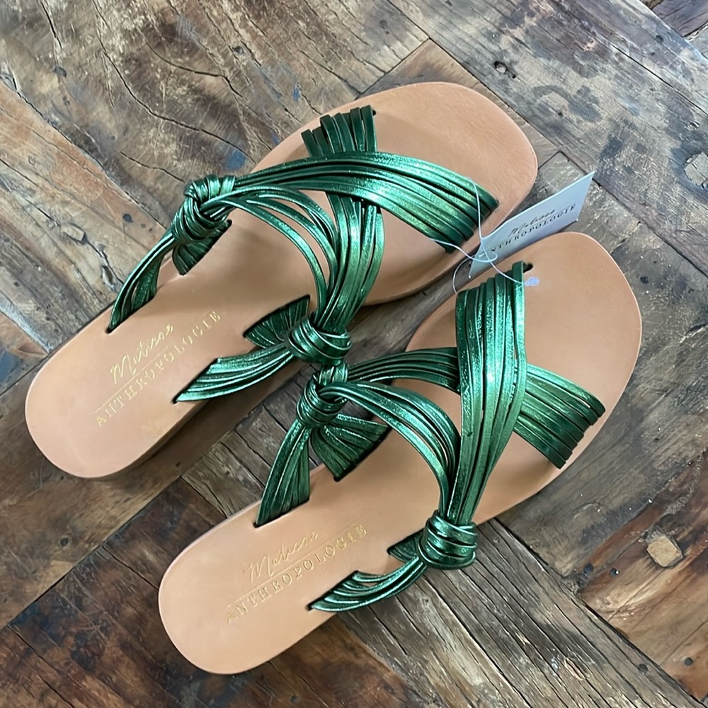 Anthropologie Green Metallic Sandals Size 8